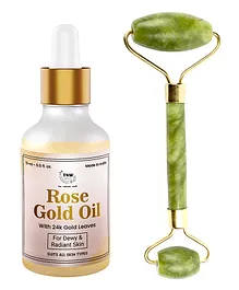 TNW The Natural Wash Combo of 2 Jade Roller Green Rose Gold Oil - 15ml