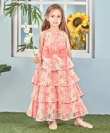 Lil Peacock Sleeveless Flower Applique Party Wear Lace Gown - Burnt Orange