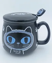 SANJARY Oreo Cat Ceramic Coffee Mug with Stainless Steel Spoon - 400 ml