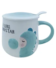 SANJARY Ceramics Mug Stylish Mug with Lid Blue and White - 400 ml