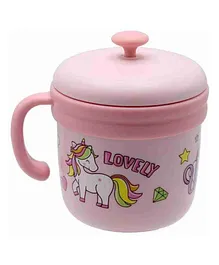 Sanjary Stainless Steel Double Walled Unicorn Milk Cup with Lid and Handle 260 ml Pack of 1 - Pink