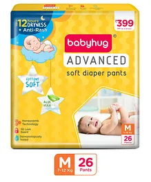 Babyhug Advanced Pant Style Diaper Medium
                        (M) Size - 26 Pieces, Honeycomb Technology,
                        Cottony Soft Diaper with 3D Leak Guard, Latex
                        & Alcohol Free, Anti-rash & Gentle