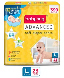Babyhug Advanced Pant Style Diapers Large
                        (L) Size - 23 Pieces, Honeycomb Technology,
                        Cottony Soft Diaper with 3D Leak Guard, Latex
                        & Alcohol Free, Anti-rash & Gentle