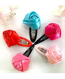 Flaunt Chic Set Of 5  Flower Applique Detailed Tic Tac Hair Clips Hair Clips - Pink & Blue