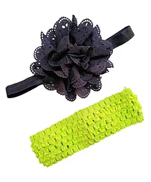 Akinos Kids Pack Of 2 Flower Designed & Crochet Knitted Soft Elastic Stretchable Headbands - Black Lime Green