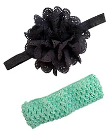 Akinos Kids Pack Of 2 Flower Designed & Crochet Knitted Soft Elastic Stretchable Headbands - Black Sage Green