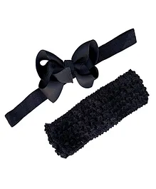 Akinos Kids Pack Of 2 Lace Knot Applique And Crochet Knitted Soft Elastic Stretchable Headbands - Black