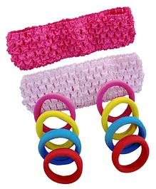 Akinos Kids Set Of 10 Crochet Knitted Soft Elastic Stretchable Headbands & Hair Rubber Ponytail Bands - Pink