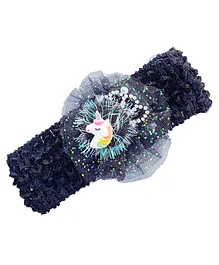 Akinos Kids Set Of 2 Net Based Unicorn Hair Clip And Crochet Knitted Soft Elastic Stretchable Headband - Black