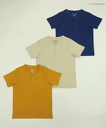 Be Awara Pack Of 3 Half Sleeves Solid Tees - Mustard, Beige & Navy Blue
