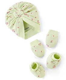 Babyoye Cotton Eco Conscious Cap Mitten & Booties Set Green - Diameter 12.5 cm