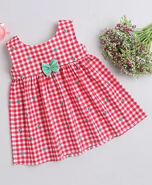 Many frocks & Sleeveless Gingham Checked Dress - Red