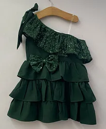 My Pink Closet One Shoulder Sleeveless Sequins Embellished Tiered Layered Bow Detail Party Dress - Green