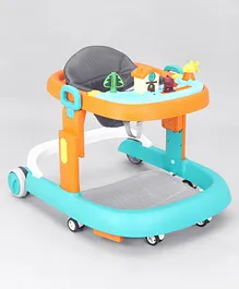 Multi Function Cushioned Seat Adjustable Height Baby Walker with Toy Bar & Music - Orange & Green