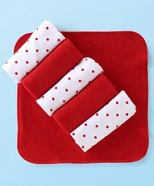 Babyhug Cotton Polka Dotted Wash Cloths Pack of 6 - Red & White