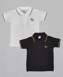 Kiwi 100% Cotton Pack Of 2 Half Sleeves Solid Polo Tees - White Black