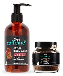 mCaffeine Smooth & Glowing Skin Essentials Body Scrub & Body Wash 55 g & 200 ml