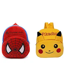 Kids School Bags Spider and Pikachu Print Pack of 2 - Height 35 cm