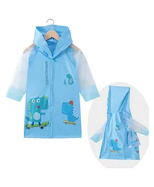 Kookie Kids Full Sleeves Dino Printed Hooded Raincoat - Blue
