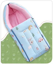 Babyhug Cotton Sleeping Bag Car Print- Blue