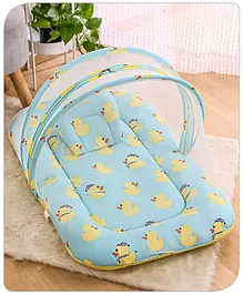 Babyhug Cotton Bedding Set with Mosquito
                        Net Duck Print- Blue