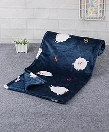 Babyhug Single Ply Mink Blanket Sheep Print - Navy Blue