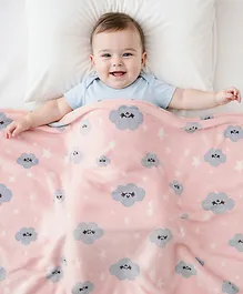 Babyhug Lightweight Single Ply Mink Blanket
                        Star Cloud Print -Light Pink