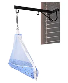 132 Baby's Hanging Swing Cradle with Mosquito Net Spring and Window Hanger - Blue