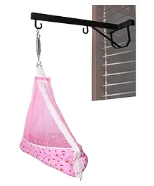 132 Baby's Hanging Swing Cradle with Mosquito Net, Spring and Window Hanger - Pink