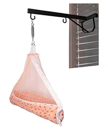 132 Baby's Hanging Swing Cradle with Mosquito Net Spring and Window Hanger - Peach