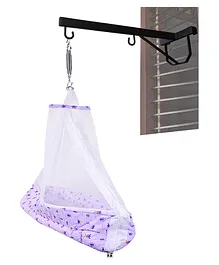 132 Baby's Hanging Swing Cradle with Mosquito Net Spring and Window Hanger - Purple