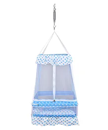 132 Baby's Hanging Swing Cradle with Bedding Set Mosquito Net and Spring - Blue