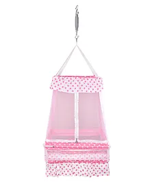132 Baby's Hanging Swing Cradle with Bedding Set Mosquito Net and Spring - Pink