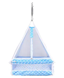 1 3 2 Baby's Hanging Swing Cradle with Bedding Set Mosquito Net and Spring - Blue
