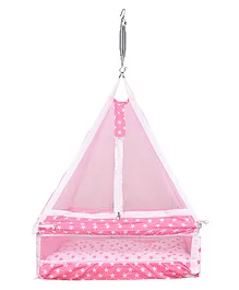 1 3 2 Baby's Hanging Swing Cradle with Bedding Set Mosquito Net and Spring - Pink