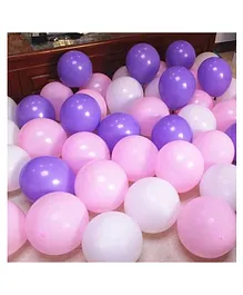 Bubble Trouble Party Balloons For Decoration  Bundled With Glue Dots Roll And Balloon Curling Ribbons Pink and Purple & White- Pack of 100