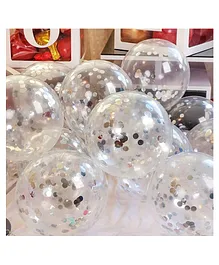 Bubble Trouble Transparent Balloons Bouquet Combo with Re Filled Silver Confetti & Ribbons Pack of 10 - Silver