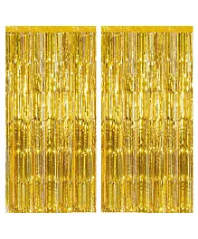 Bubble Trouble Metallic Foil Solid Fringe Curtains Pack of 2 - Golden