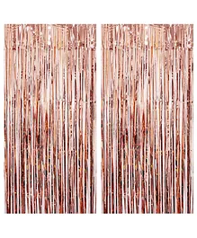 Bubble Trouble Metallic Foil Solid Fringe Curtains Pack of 3 - Rose Gold