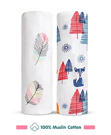 Zoe Cotton Muslin Multipurpose Swaddle Wraps Pack of 3 Unicorn Print- Navy Blue