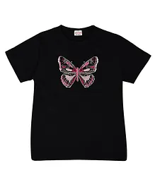 RAINE AND JAINE Half Sleeves Butterfly Embroidered Tee - Navy Blue