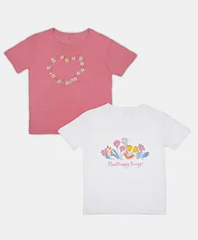 Chipbeys Pack Of 2 Half Sleeves Plant Happy Things & Flowers With Heart Printed Tees - Pink & White