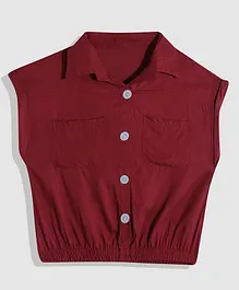 Chipbeys Cap Sleeves Solid Shirt Style Top - Maroon