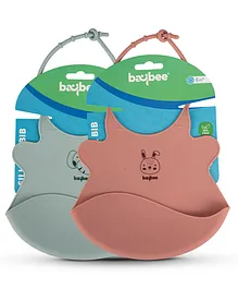 Baybee Waterproof Silicone Bibs For Baby With Crumb Catcher Pocket & 4 Point Adjustable Closure Pack Of 2 - Pink & Green