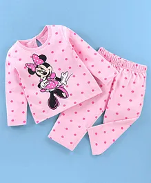 Disney By Babyhug Cotton Knit Full Sleeves Minnie Mouse Printed Night Suit - Pink