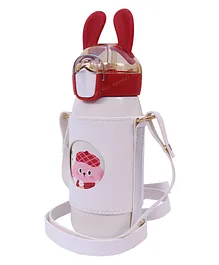 Spanker Cute Bunny Insulated Hot n Cold Water Bottle for Kids Steel Flask Metal Thermos Spill Proof Cap Closure BPA Free for School Home Silicon Gripper Childrens Drinkware  520 ml White