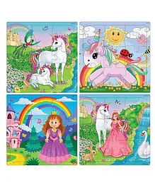 Fiddly's Wood Jigsaw Puzzles for Kids & Children Unicorn & Princess  9 Pieces - Pack of 4