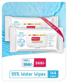 Babyhug Advanced 99% Pure Water Unscented Baby Wipes Pack of 2 - 72 Pieces Each