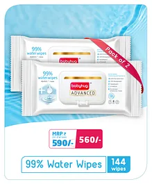 Babyhug Advanced 99% Pure Water Unscented Baby Wipes Pack of 2 - 72 Pieces Each