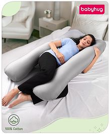 Babyhug 100% Cotton Flexible & Supportive U Shape Maternity Pillow - Grey